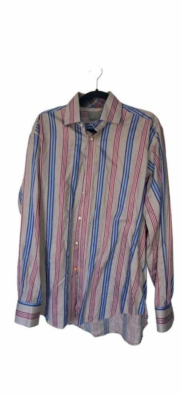 Thomas Dean Men's Long Sleeve Button Up Shirt Houndstooth Striped Size L_A111